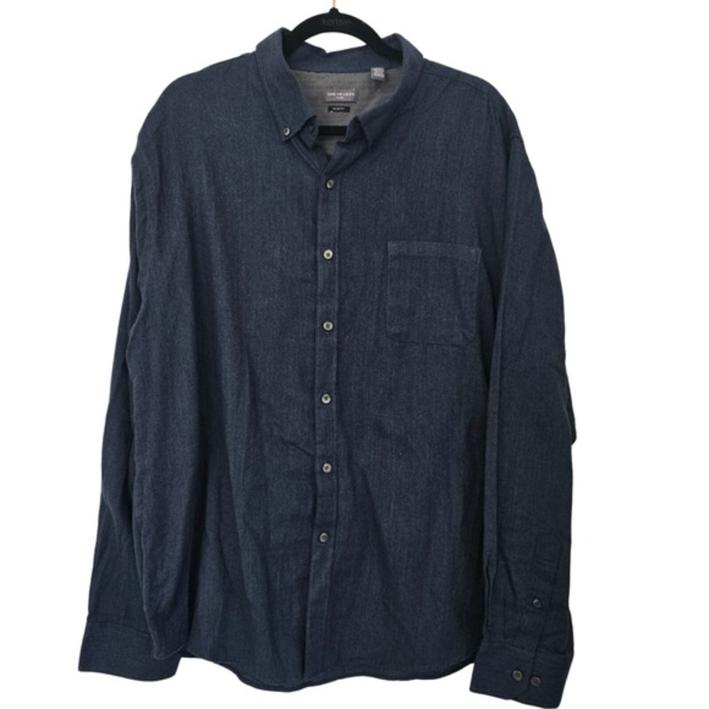 😀 Van Heusen Flex XXL‎ Slim Fit Blue Herringbone Button Down Shirt